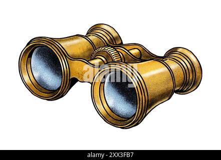 A handmade drawing with a steampunk retro binoculars. Stock Photo