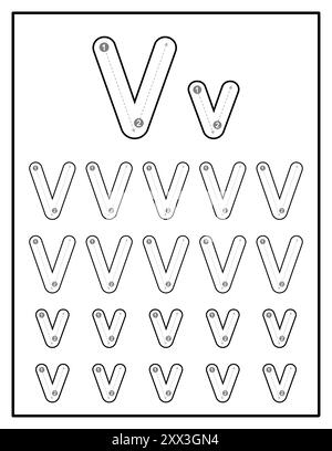 Alphabet Tracing Worksheets for Kids With Uppercase and Lowercase Letter Practice Pages Letter V Stock Vector