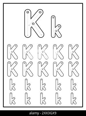 Alphabet Tracing Worksheets for Kids With Uppercase and Lowercase Letter Practice Pages Letter K Stock Vector