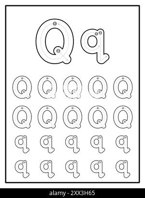 Alphabet Tracing Worksheets for Kids With Uppercase and Lowercase Letter Practice Pages Letter Q Stock Vector