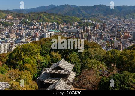 Matsuyama suburbs from castle ancient tower Stock Photo