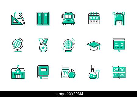 Beginning of the school year - set of line design style icons Stock Vector
