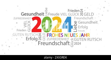 eps vector file with word cloud with new year 2024 greetings and white background Stock Vector