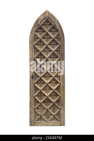 Old medieval wooden door isolated on white background with clipping path Stock Photo