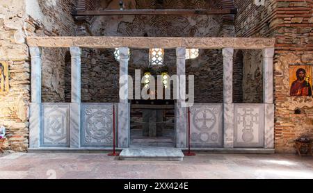 The interior of Monastery Saint Leontius, Vodocha, North Macedonia. Stock Photo