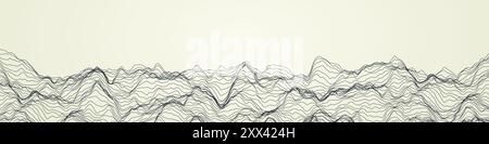 Black and White Modern Style Wavy Transparent Futuristic 3D Erratic Surface,  Abstract Minimalist Terrain - Three Dimensional Digital Generative Art, Stock Vector