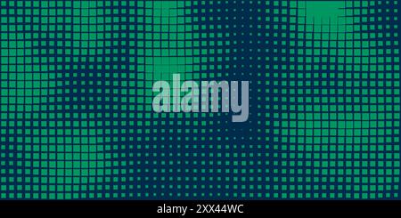 Dark Green Pixelated Random Square Shapes, Slightly Wavy Pattern - Abstract Dotted Cloud Background Design in Editable Vector Format Stock Vector