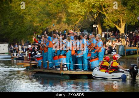 A procession of decorated boats and barges form a floating parade along the Royal Military Canal in Hythe Kent, UK, 21st August 2024. Stock Photo