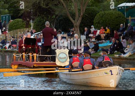 A procession of decorated boats and barges form a floating parade along the Royal Military Canal in Hythe Kent, UK, 21st August 2024. Stock Photo