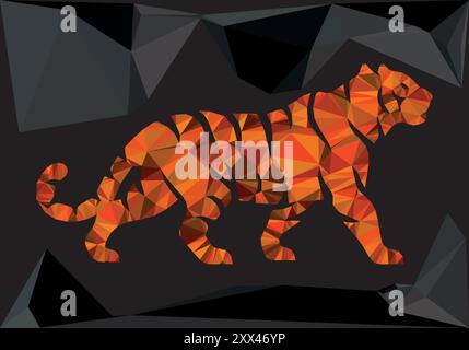 Polygon Tiger abstract shapes black background geometric triangle modern art Stock Vector