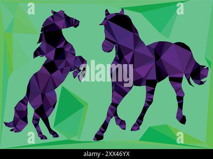 low poly horses triangle vector illustration geometrical artwork with beautiful background Stock Vector