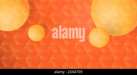 Orange Balls, Spheres of Various Sizes on 3D Cubes Grid Patterned Surface - Minimalist Editable Abstract Background Creative Design, Wide Scale Vector Stock Vector