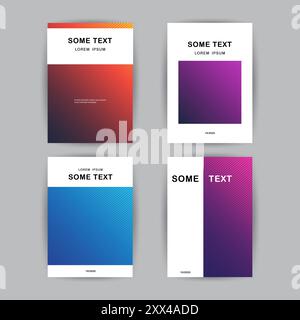 Set of 4 Flyer, Card or Banner Designs with Abstract Blue, Red and Purple Colored Minimalist Gradient Pattern Backgrounds, Multi Purpose Templates Stock Vector