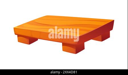 Cartoon traditional Japanese wooden sushi board. Isolated vector utensil for serving rolls, showcases sturdy legs and wood grain texture. Tray or plat Stock Vector