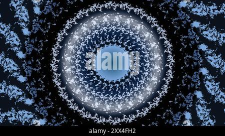 Esoteric cosmic mandala illustration. Spinning and transforming abstract magic circle. Stock Vector