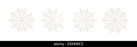 Spider web icon set in different shape orange color. Outline set of spider vector icons. Set of spider web and halloween cobweb decoration. Stock Vector