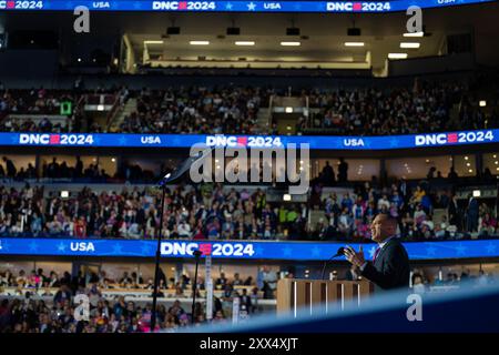 United States House Minority Leader Hakeem Jeffries (Democrat of New York) speaks at the 2024 Democratic National Convention in Chicago, Illinois, USA, at the United Center on Wednesday, August 21, 2024. Credit: Annabelle Gordon/CNP /MediaPunch Stock Photo