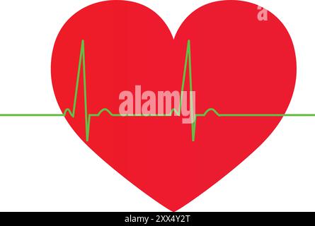 Heart with beat Red color, heart Beat symbol, Heartbeat Icon, heart rate Red icon, Heart pulse Cardiology sign, pulse beat measure, Cardiac disease Stock Vector