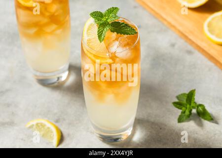 Cold Refreshing Iced Tea and Lemonade Drink with Lemon and Mint Stock Photo