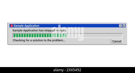 Application has stopped working. Old warning window. Retro loading window. Stock Vector