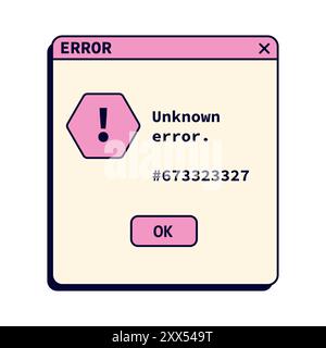 Retro unknown pink error message on screen. System crash in old style. Stock Vector