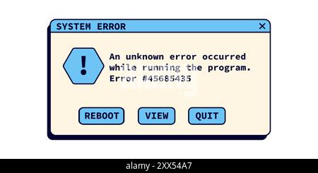 System error message in retro style. Crash window notification in blue color. Stock Vector