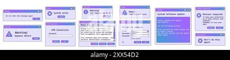 Set of error window message in old style with gradient. Stock Vector