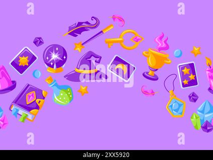 Pattern with magic items. Witchcraft alchemy mystery elements. Stock Vector