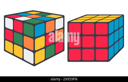 Colorful Rubik Combination Game Vector. Rubik's Toy Elements Solve Problems. Stock Vector