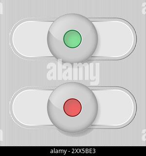 On - Off switches, white plastic with 3d effect, with red and green buttons, vector illustration Stock Vector