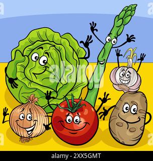 Cartoon illustration of funny vegetables characters group Stock Vector