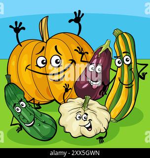 Cartoon illustration of fresh vegetables characters group Stock Vector