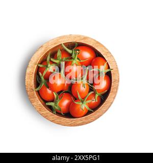 Small red cherry tomatoes in bowl isolated on a white background. Stock Photo