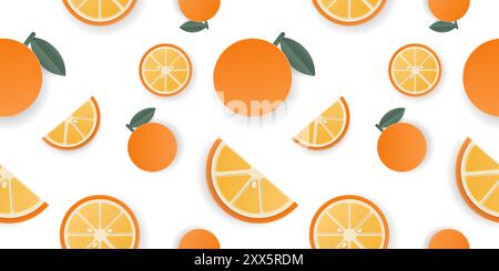 Seamless pattern 3d papercut sliced orange fruit Stock Vector