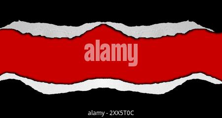Ripped black paper on red background Stock Photo