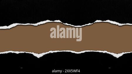 Ripped black paper on brown background Stock Photo