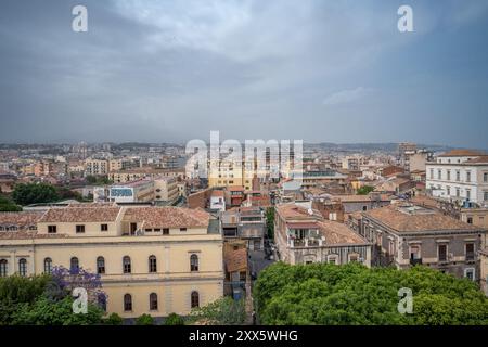 Catania, Italy - May 18, 2024: Cityscape view from the observation deck on top of San Nicolo l'Arena church. Stock Photo