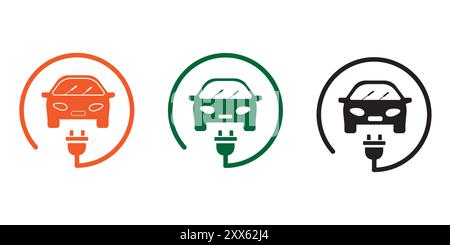 Electric car and charging point icons Stock Vector