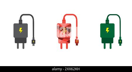 Mobile phone charger. Round icon with three color Stock Vector