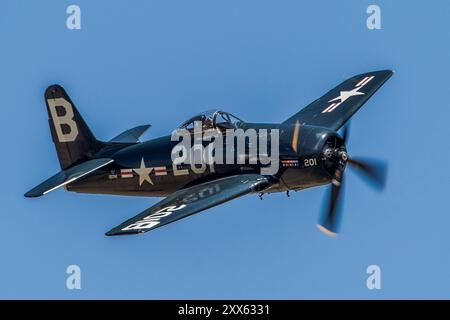 Grumman F8F Bearcat flying at Duxford Airshow 2018 Stock Photo