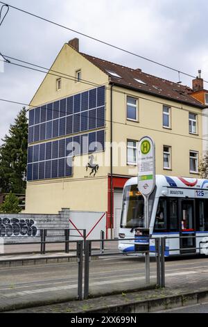 Residential building in Herne, vertical photovoltaic modules were installed at the top of the building, optimal utilisation of space on houses, North Stock Photo