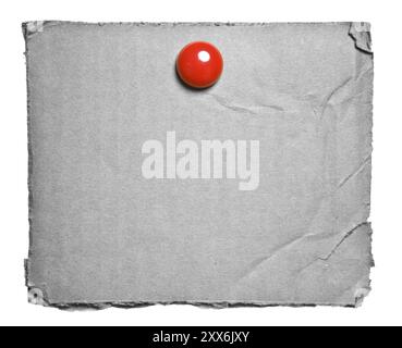 Torn Cardboard With Red Clip Isolated On White. Ready for your message Stock Photo