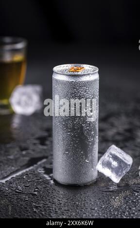 Some fresh Energy Drinks on a vintage slate slab, selective focus, close-up shot Stock Photo