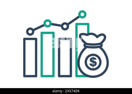 Cost icon. line icon style. chart with money bag. icon related to business. productivity elements vector illustration Stock Vector