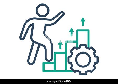 Process improvement icon. line icon style. people climb charts and gear. icon related to efficiency. productivity elements vector illustration Stock Vector