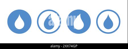 Water drop icon set. Water droplets icon collection in the circle logotype. Water or rain drop icon for apps and websites. Stock Vector