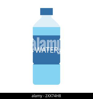 Bottle of water icon in flat style. Water is written on the bottle. Water bottle icon set. Icon for drinking water package and mineral bottle. Stock Vector