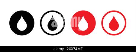 Blood and oil drop icon set red and black color. Blood drop sign symbol. Donor concept. Flat design. Medical symbol. Blood drop logo icon set. Stock Vector