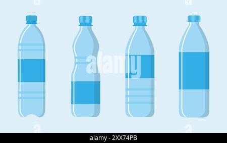 Set of bottle icon Bottle of water icon in flat style. Vector illustration. Plastic bottle collection. Plastic bottle icon set with different style. Stock Vector