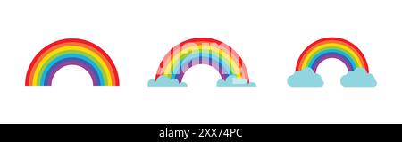 Set of rainbow icon. Clouds and rainbow icon set in different style. Rainbow icon on white background. Vector illustration. Stock Vector
